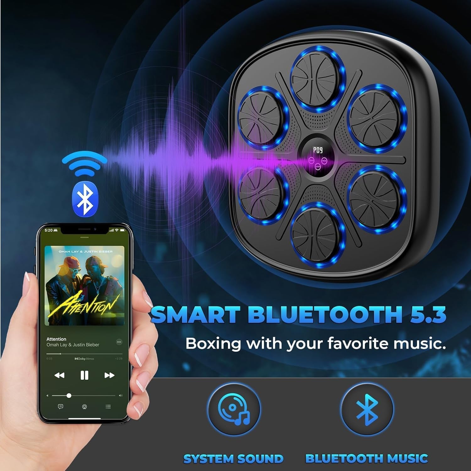 2025 Music Boxing Machine for Adults and Kids, Smart Bluetooth Boxing Machine Wall Mounted Music, Adjustable Hitting Sound Volume, Durable PU Material, Fitness/Lose Weight in Home