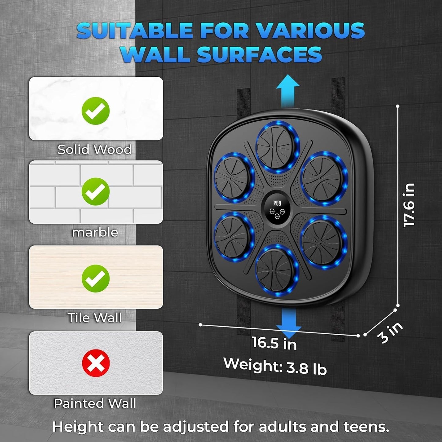 2025 Music Boxing Machine for Adults and Kids, Smart Bluetooth Boxing Machine Wall Mounted Music, Adjustable Hitting Sound Volume, Durable PU Material, Fitness/Lose Weight in Home
